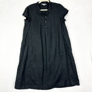 Artemesia Linen Shift Dress Size Medium Black Minimalist Popover Knee Length